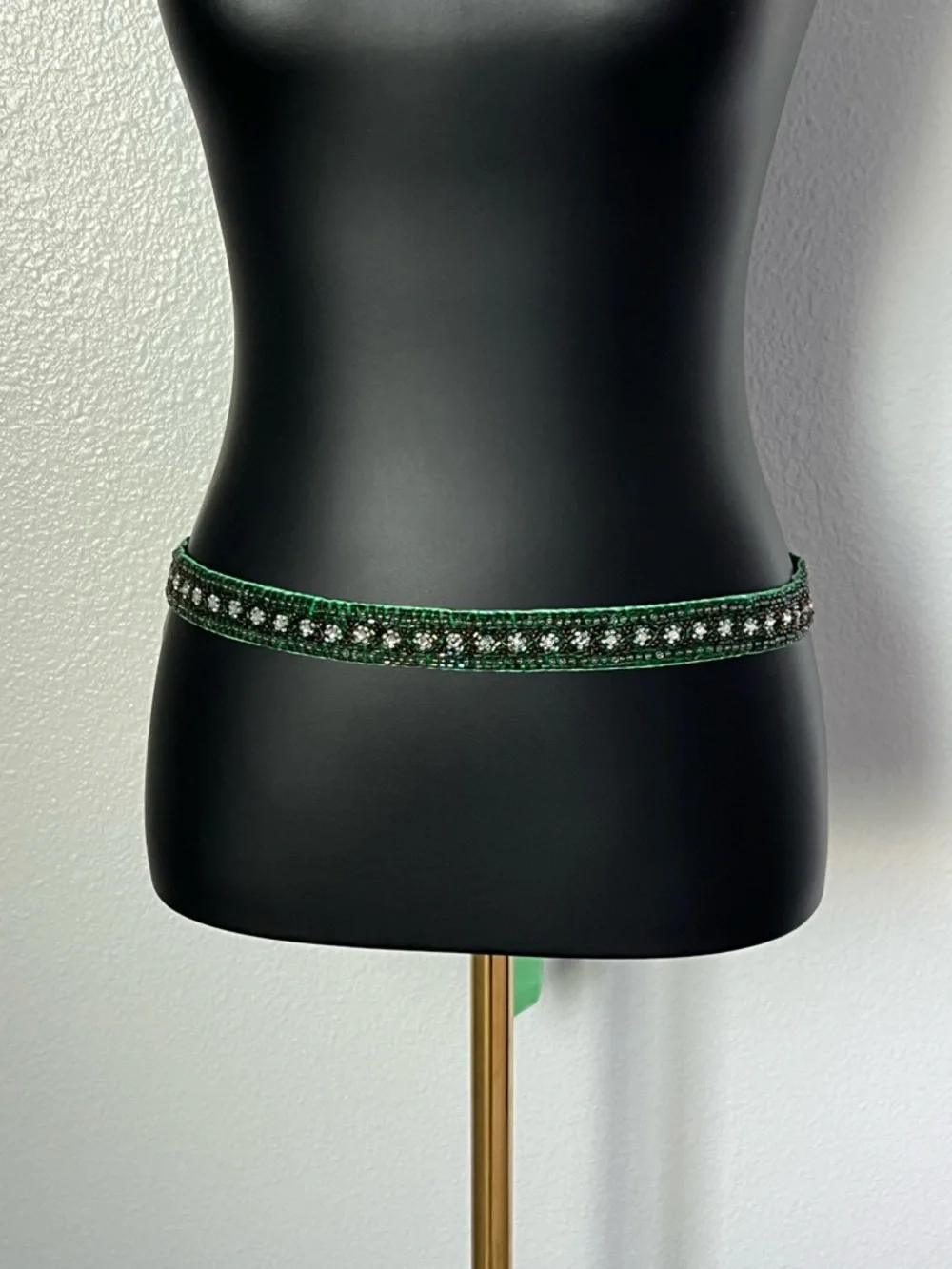 J. Crew Emerald Green Velvet Jeweled Waist Ribbon Belt - Picture 1 of 3
